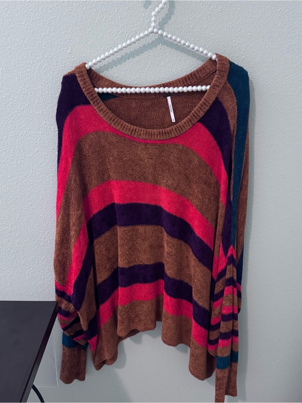 Free People Striped Scoopneck Sweater in Brown, Pink & Purple